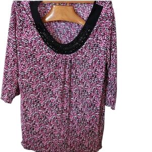 Pretty Pink and Black Essentials Sequin and Beaded Top 2X EUC